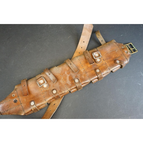 386 - A World War One / WW1 Swedish Mauser Leather Bandolier Ammo Ammunition Belt.