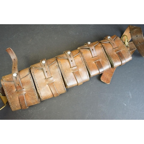 386 - A World War One / WW1 Swedish Mauser Leather Bandolier Ammo Ammunition Belt.