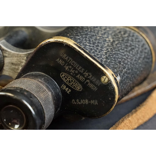 391 - A pair of World War Two / WW2 British military issued Kershaw binoculars, marked with the British br... 