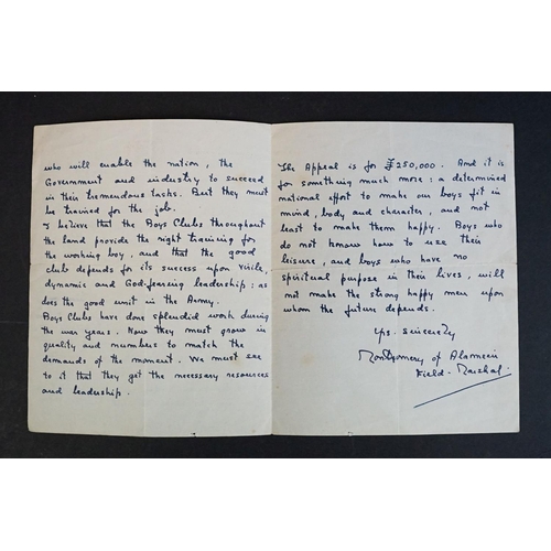 403 - A letter from Field Marshal The Viscount Montgomery of Alamein KG GCB DSO,, asking for the help of t... 