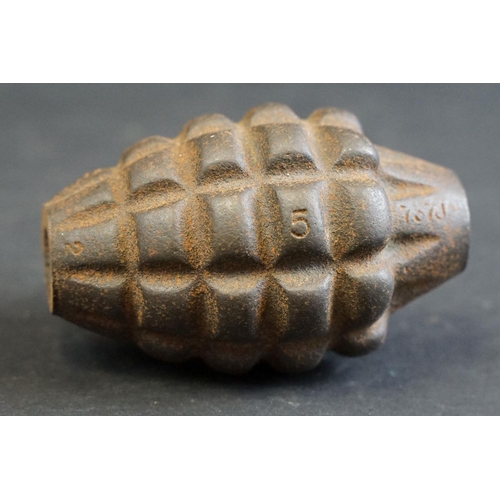 430 - A United States World War Two / WW2 inert RFX (Richmond Foundry) pineapple grenade.