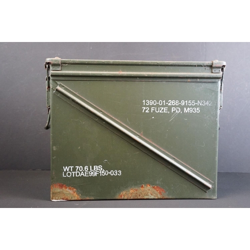 433 - A United States military 72 Fuze PD M935 ammunition box, green painted metal.