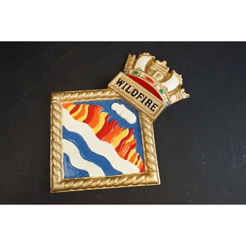 437 - A collection of five Royal Navy wall plaques to include HMS Albion, HMS Chatham, HMS Ganges and HMS ... 