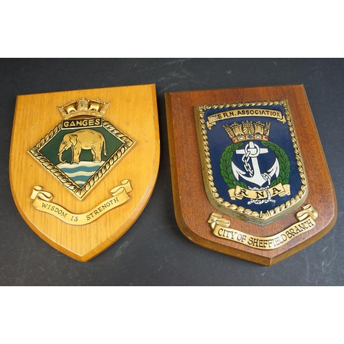 437 - A collection of five Royal Navy wall plaques to include HMS Albion, HMS Chatham, HMS Ganges and HMS ... 