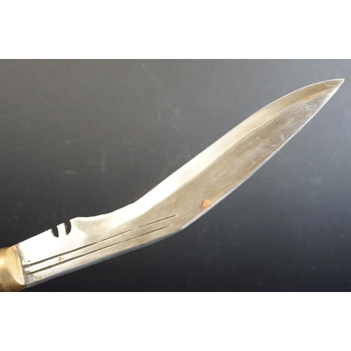 46 - A British Kukri knife (9th Gurkha Rifles), working / field knife, brass fittings with wooden handle,... 