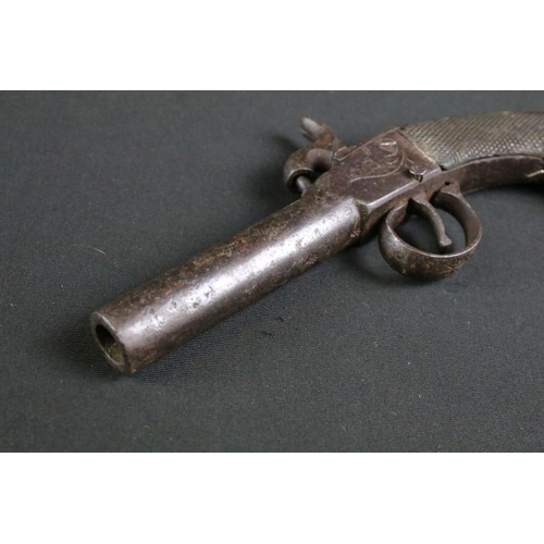 480 - A 19th Century Percussion Pistol. The mechanism engraved with scrolled floral decoration. The trigge... 