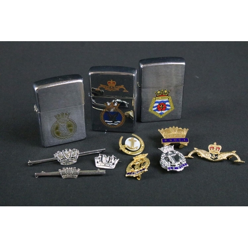 488 - A collection of three British Royal Navy souvenir Zippo lighters to include HMS Minerva, HMS Tireles... 