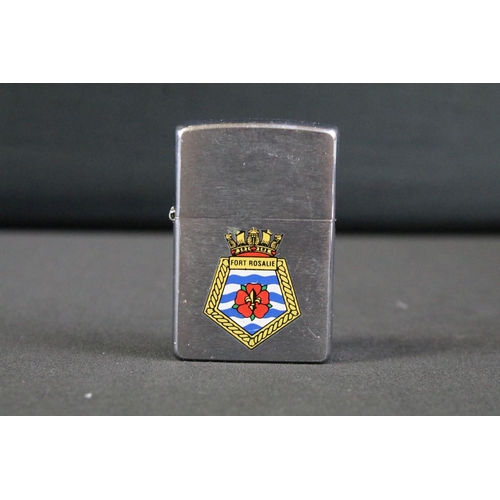 488 - A collection of three British Royal Navy souvenir Zippo lighters to include HMS Minerva, HMS Tireles... 