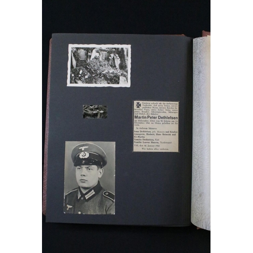 61 - A Genuine World War Two German soldiers photograph album complete with contents of seventy two photo... 