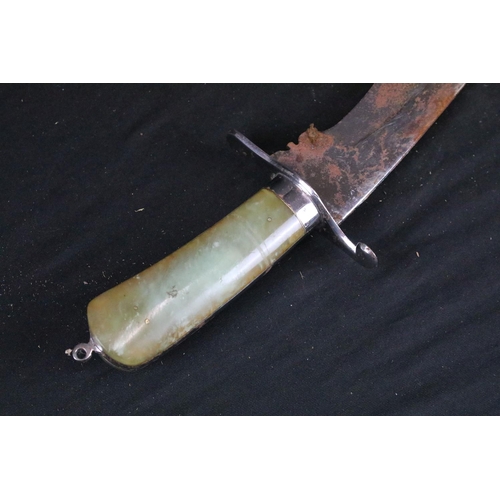 85 - A vintage c.1930's ceremonial / tourist Kukri knife, steel blade, Jade two piece handle, blade measu... 