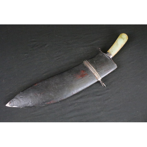 85 - A vintage c.1930's ceremonial / tourist Kukri knife, steel blade, Jade two piece handle, blade measu... 