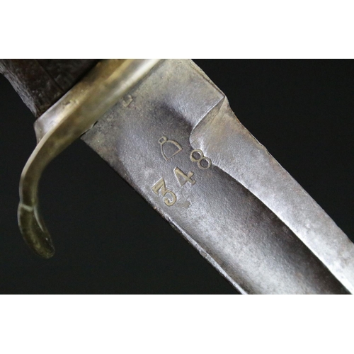 94 - A modified French 1822 cavalry light sabre cut down fighting knife, blade marked 348, blade measures... 