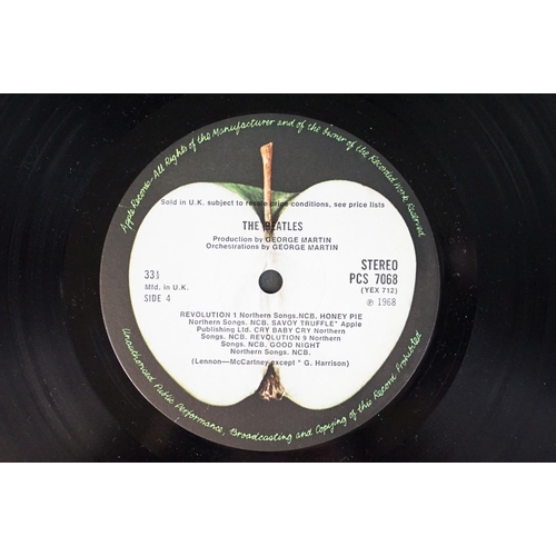 18 - Vinyl - 4 The Beatles LPs to include The White Album (top loader, stereo pressing ,No. 0416677, Mfd.... 