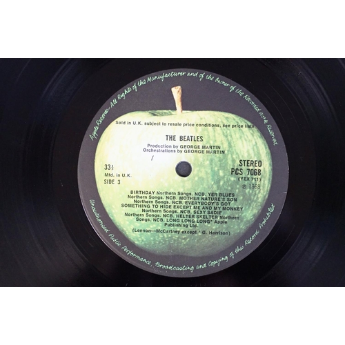 18 - Vinyl - 4 The Beatles LPs to include The White Album (top loader, stereo pressing ,No. 0416677, Mfd.... 