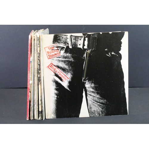 129 - Vinyl - 13 Rolling Stones LPs to include Sticky Fingers (working zip), Let It Bleed (boxed Decca ste... 