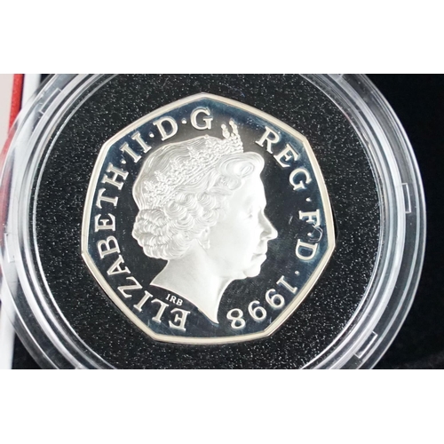 106 - A collection of four Royal Mint Queen Elizabeth II 50p silver proof coins to include 2000, 1998, 199... 