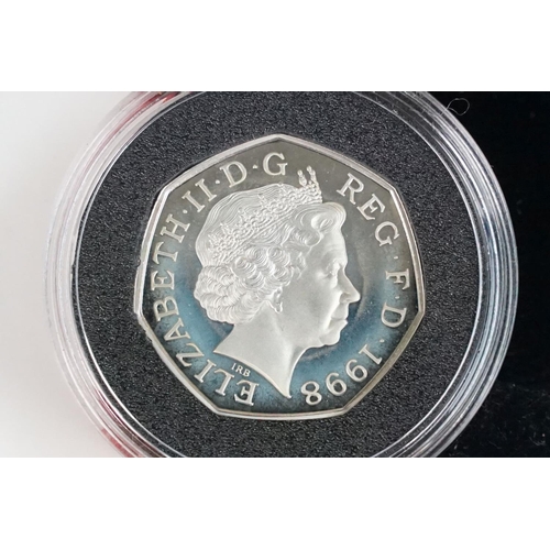 106 - A collection of four Royal Mint Queen Elizabeth II 50p silver proof coins to include 2000, 1998, 199... 