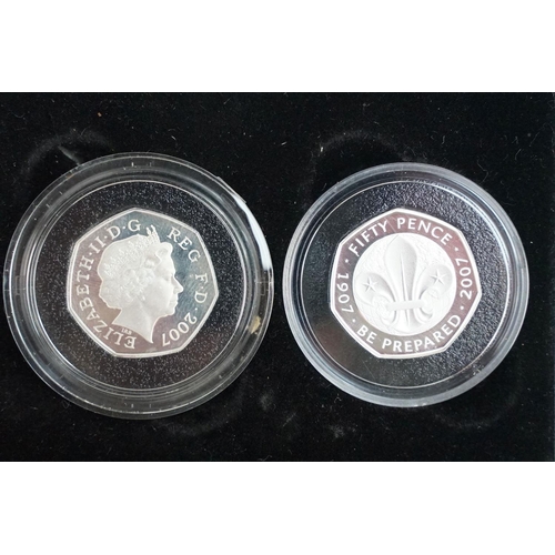 108 - A collection of four Royal Mint Queen Elizabeth II 50p silver proof coins to include 2003, 2 x 1992 ... 