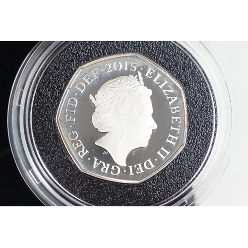 109 - A collection of four Royal Mint Queen Elizabeth II 50p silver proof coins to include 2014, 2015, 201... 