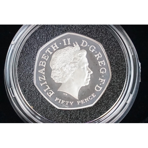 109 - A collection of four Royal Mint Queen Elizabeth II 50p silver proof coins to include 2014, 2015, 201... 