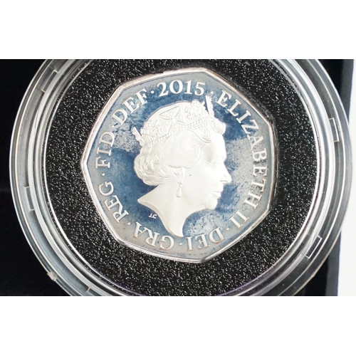 110 - A collection of four Royal Mint Queen Elizabeth II 50p silver proof coins to include 2014, 2015, 201... 