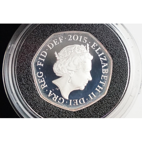 111 - A collection of four Royal Mint Queen Elizabeth II 50p silver proof coins to include 2015, 2016, 201... 