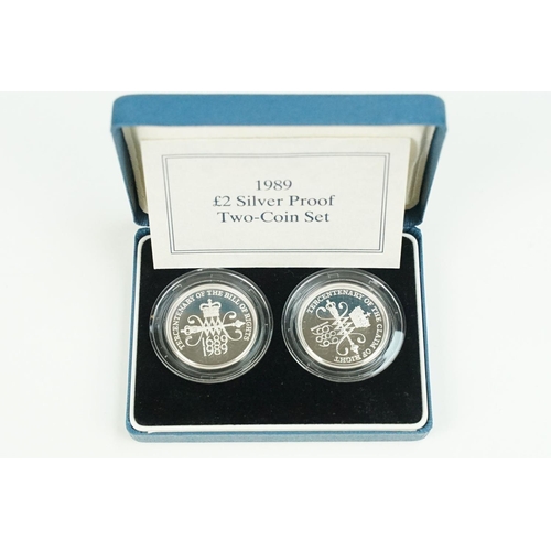 114 - A collection of four Royal Mint Queen Elizabeth II £2 silver proof coin two coin sets to include 198... 