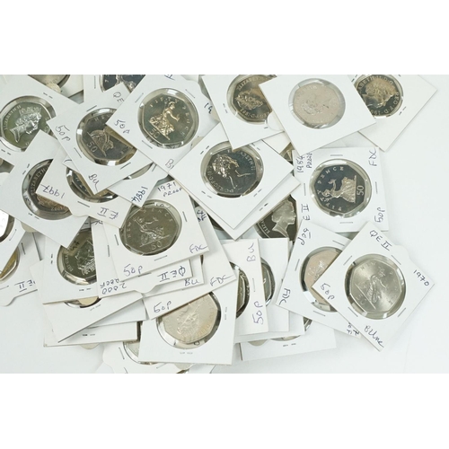 116 - A large collection of United Kingdom mainly uncirculated 50p coins within card coin sleeves.