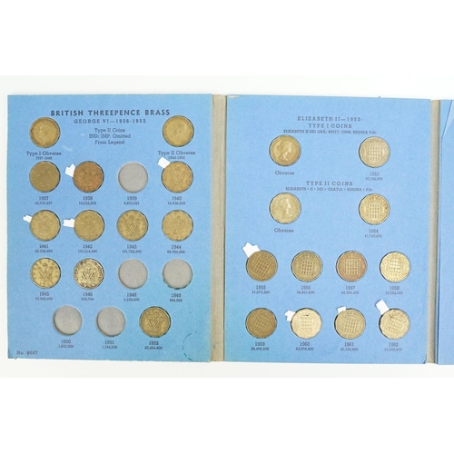 121 - A large collection of Royal Mint United Kingdom brass threepence coins within coin sleeves and toget... 