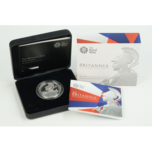 122 - A Royal Mint United Kingdom 2015 Britannia one ounce silver bullion £2 coin encapsulated within fitt... 