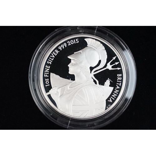 122 - A Royal Mint United Kingdom 2015 Britannia one ounce silver bullion £2 coin encapsulated within fitt... 