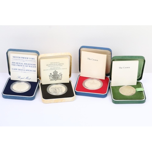 125 - A collection of four Royal Mint Queen Elizabeth II Crown silver proof coins to include 1972, 1981, 1... 