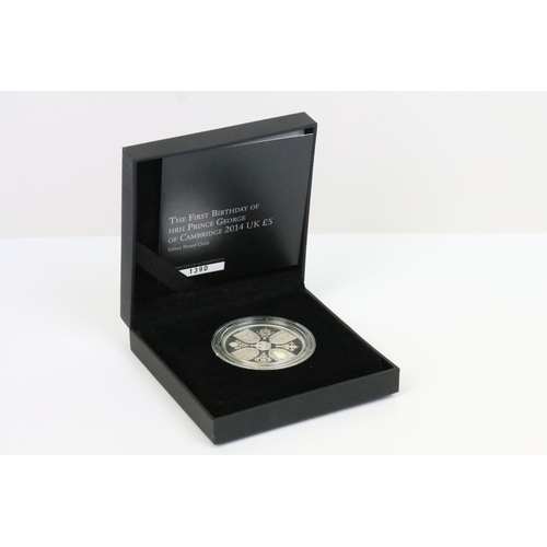 135 - A collection of four Royal Mint Queen Elizabeth II £5 silver proof coins to include 2013, 2014, 2017... 