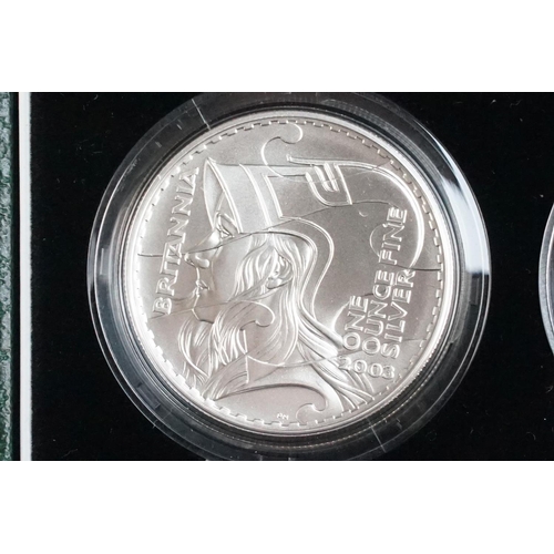 156 - A Royal Mint Queen Elizabeth II United Kingdom 2003 Britannia silver proof coin set, four coins enca... 