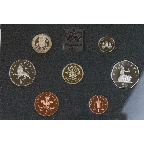 167 - A collection of six Royal Mint United Kingdom annual coin proof year sets to include 1991, 1992, 199... 