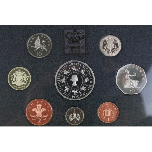 167 - A collection of six Royal Mint United Kingdom annual coin proof year sets to include 1991, 1992, 199... 