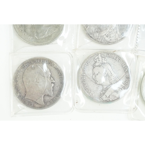 178 - A collection of pre decimal silver full crown coins to include Queen Victoria and King Edward VII ex... 