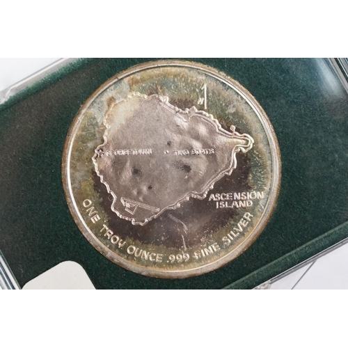 184 - An Ascension silver proof medallion featuring a green sea turtle.