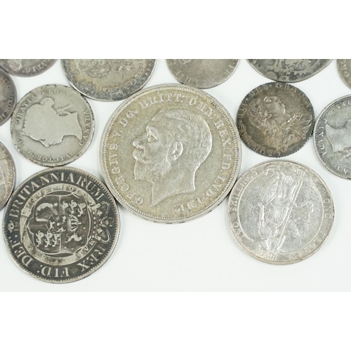 187 - A small collection of silver coins, mainly British pre decimal to include King George III, Queen Vic... 