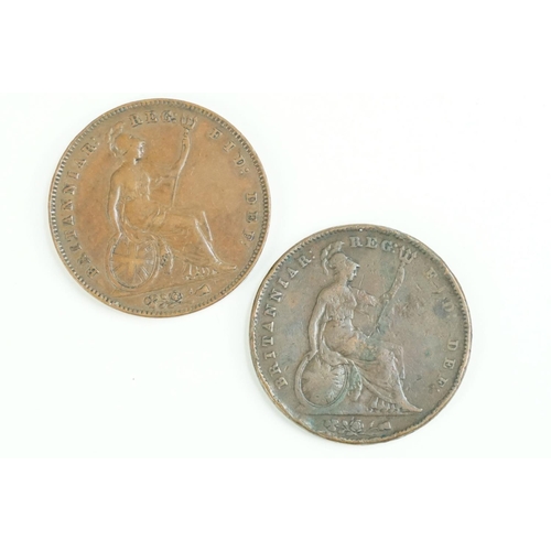 189 - Two British Queen Victoria (Bun Head) penny coins to include 1857 and 1855 examples.