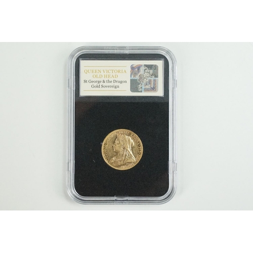 206 - A British Queen Victoria 1898 gold full sovereign coin, encapsulated within fitted display case and ... 