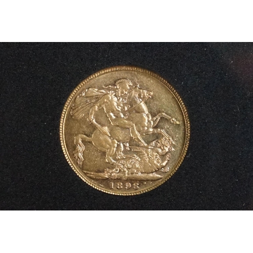 206 - A British Queen Victoria 1898 gold full sovereign coin, encapsulated within fitted display case and ... 