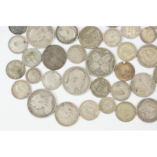 21 - A large collection of British pre decimal pre 1947 and pre 1920 silver coins to include half crowns,... 