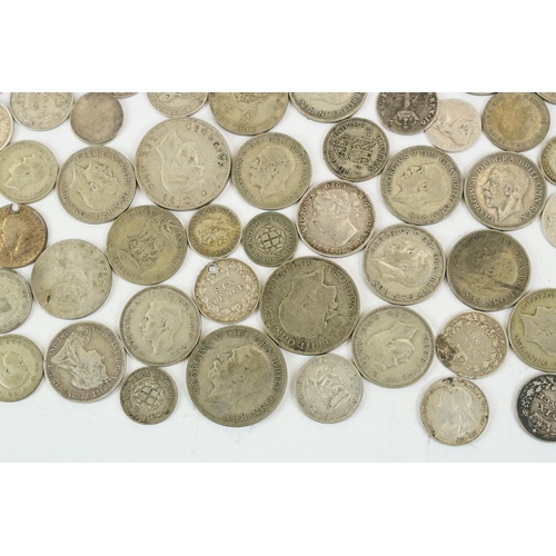 21 - A large collection of British pre decimal pre 1947 and pre 1920 silver coins to include half crowns,... 