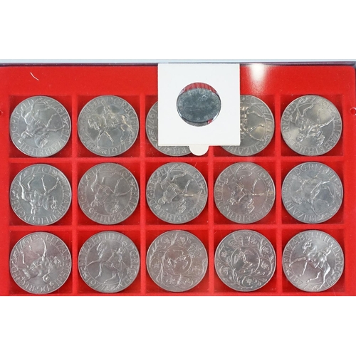 40 - A collection of mainly British pre decimal and commemorative coins contained within three Lindner di... 