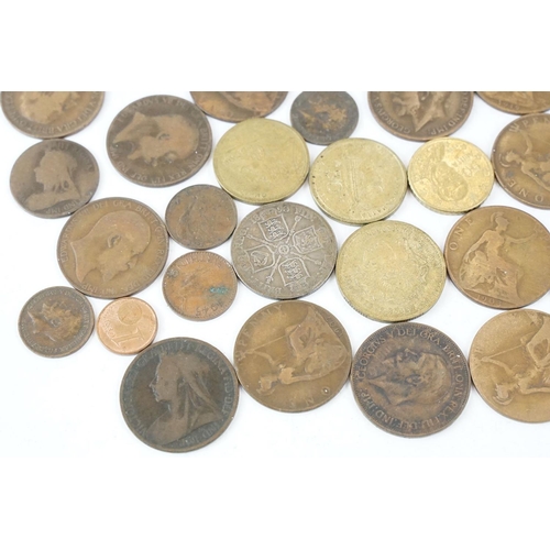 45 - A small collection of mainly British pre decimal coins to include some silver examples.