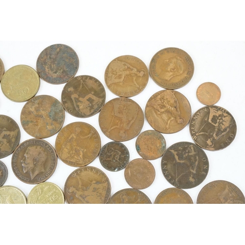 45 - A small collection of mainly British pre decimal coins to include some silver examples.