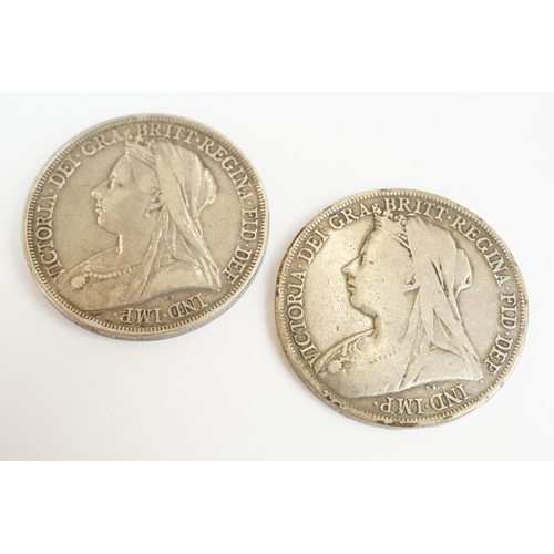 53 - Two British Queen Victoria silver full crown coins to include 1893 and 1894 examples.