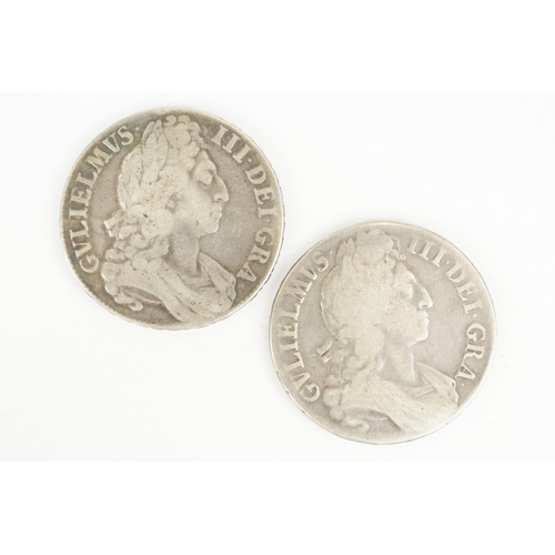 55 - Two British King William III silver full crown coins.