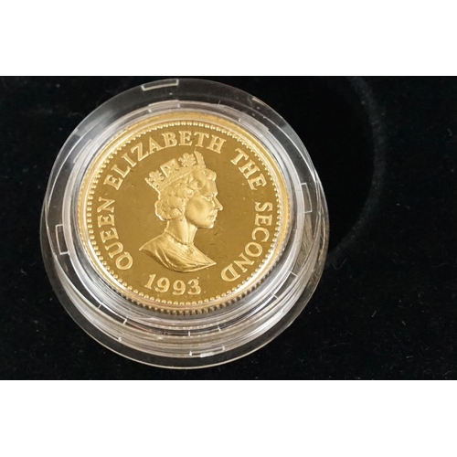 57 - A Royal Mint United Kingdom Alderney Coronation Anniversary £25 gold coin, encapsulated within fitte... 